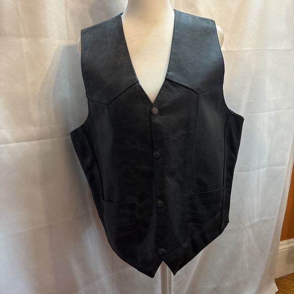 VTG JAFRUM MOTORCYCLE GEAR Leather Biker Vest Men's Sz 42‎ Black Snap Western - Picture 1 of 10